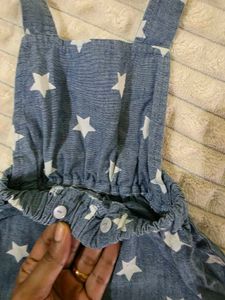 Cute Star Denim Dungaree For Baby
