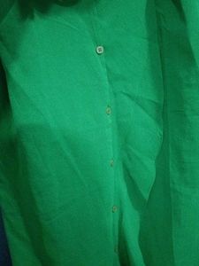 Green Ruffle Front Button-Down Top