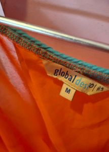 Orange Embroidered Sheer Top