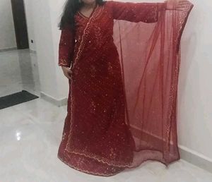 Red Embellished Gown with Dupatta