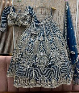 Blue Embellished Lehenga Choli With Dupatta