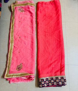 Pink Embroidered Saree combo
