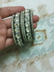 White Stone Mettel Bangles Set
