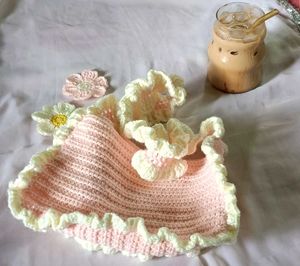 Pink Crochet Ruffle Shoulder Bag