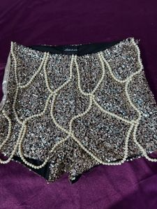 Golden Short With Sequence And Beads Have Side Zip