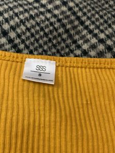 Mustard Ribbed Square Neck Tee