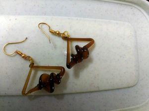 Unique Geometric Brown Dangle Glass Earrings