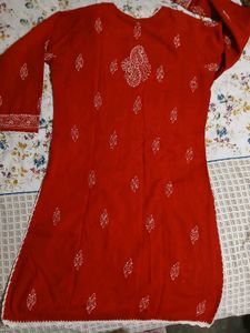 Chikankari Kurti Red