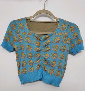Cute Korean Blue Crochet Top
