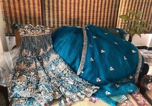 Elegant Teal Embroidered Gown Shirt with