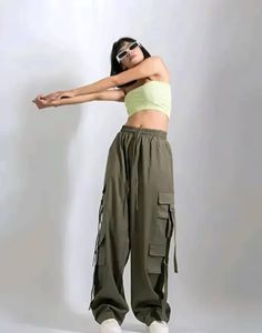 Beige,Black And Grey Cargo Pants