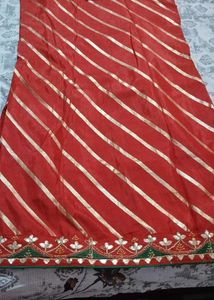 Party Wear Red &amp; Gold Striped Embroidered Kurti