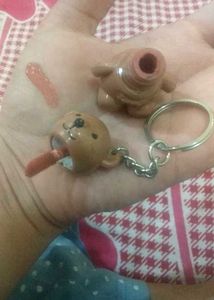 Cute Bear Lip Stick  Nude Peach Attached Keychain.
