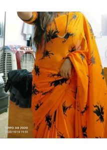 Orange Moss Crape Saree
