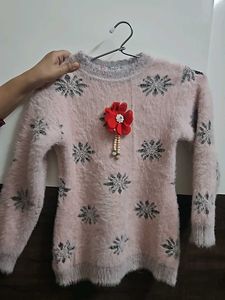Pretty pink rabbit wool top for lil doll