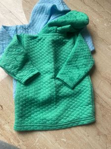 Sky Blue N Green Hoodie(light Winter) 0-1 Year