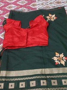 Green Saree with Red Blouse