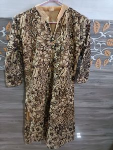 Cream Color Netted Kurti With Inner Lining