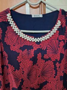 Red &amp; Blue Top With Net Sleeves