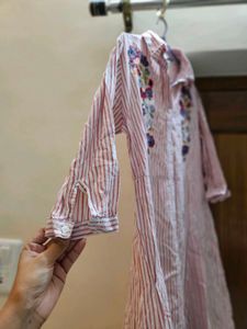 Striped Embroidered Shirt Dress