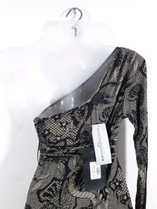 Black &amp; Gold Color Printed Ond Shoulder Dress ( Wo