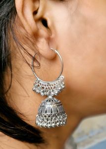 Combo of 4 Oxidised Silver Jhumka Earrings Women.