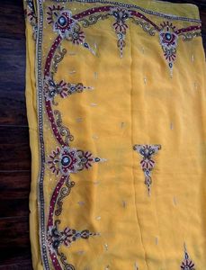 Mustard Yellow Embroidered Saree With Blouse