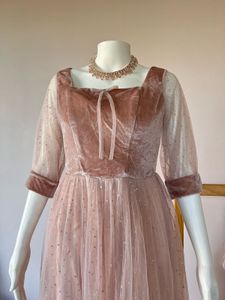 pink shimmery velvet bodice gown