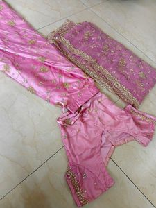 Pink Embellished Ethnic Blouse, Chaniya &amp; Dupatta