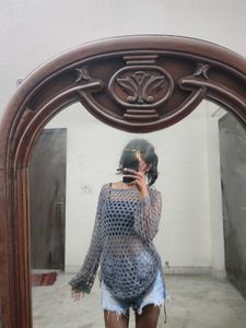 Knit Crochet Bell Sleeves Pullover/ Top