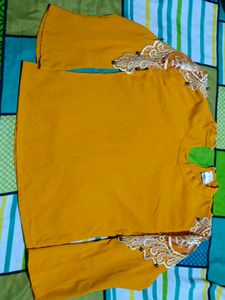 Yellow Lace Sleeve and Crop Top
