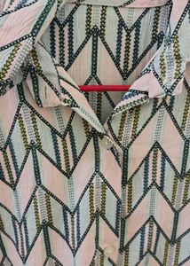 Patterned Button-Down Shirt Dress