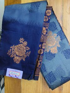 Elegant Navy Blue Saree with Floral Design