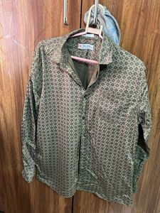 Patterned Olive Green Shirt
