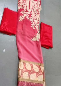 unstitched Elegant Red Kurta with plazo n aster