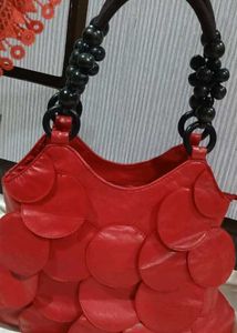 Red Leather Circle Detail Tote