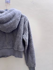 Fuzzy Grey Cropped Hoodie