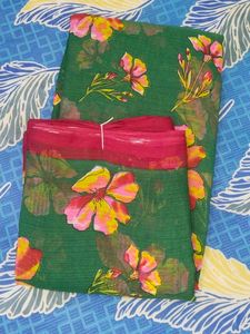 Floral Green Saree , No Blause