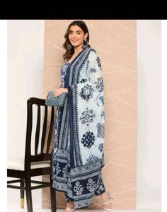 BLUE FLORAL PRINT KURTA SET