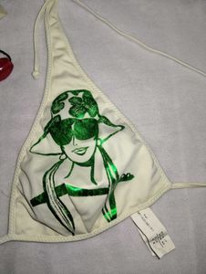 White Graphic Bikini Top