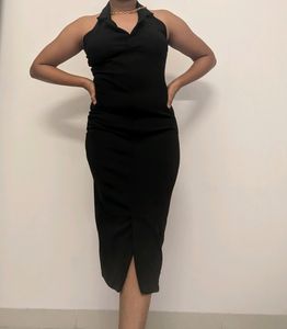 Black Midi Halter Neck Dress | Ginger