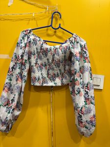 Floral Print Long Sleeve Crop Top