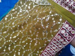 Olive Green Floral Embellished Saree