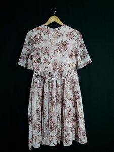 FabAlley Blush Floral Pleated Belted Dress
