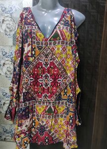 Boho Patchwork Print Cold Shoulder Top