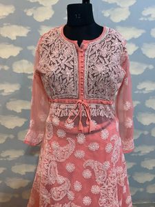 Baby Pink Chikenkari Embroidered Kurta Set
