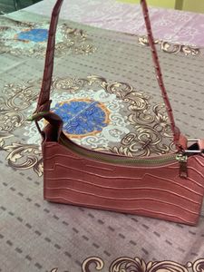 Pink Faux Croc Shoulder Bag