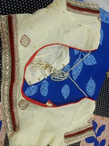 Off White Blue Heavy Saree Women