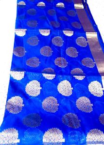 Elegant Blue Banarasi Silk Suit With Sare