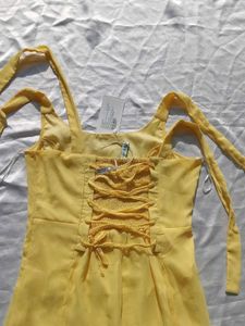 Brand New(Newme) Yellow Solid Chiffon Strapy Dress